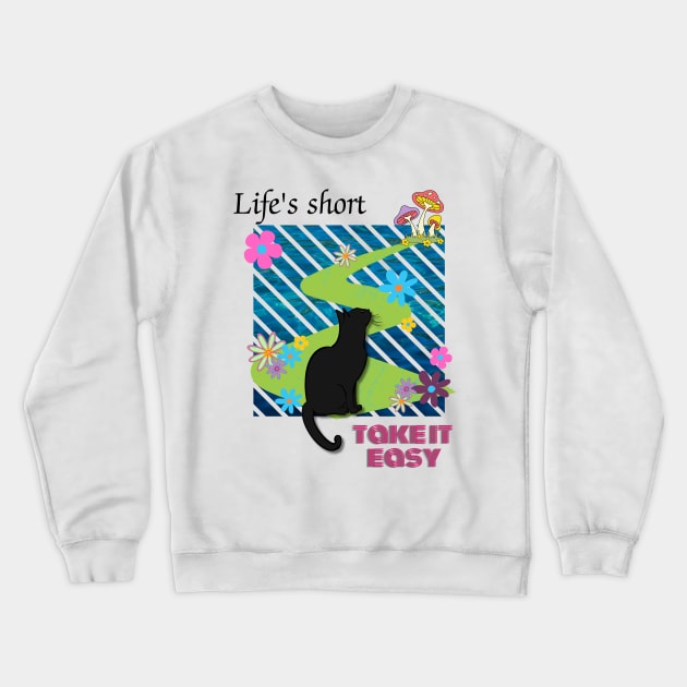 Black cat on the way to a psychedelic paradise Crewneck Sweatshirt by Sardonic Neko